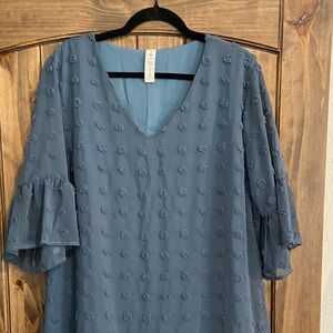 XL Blue Textured V-Neck Dress